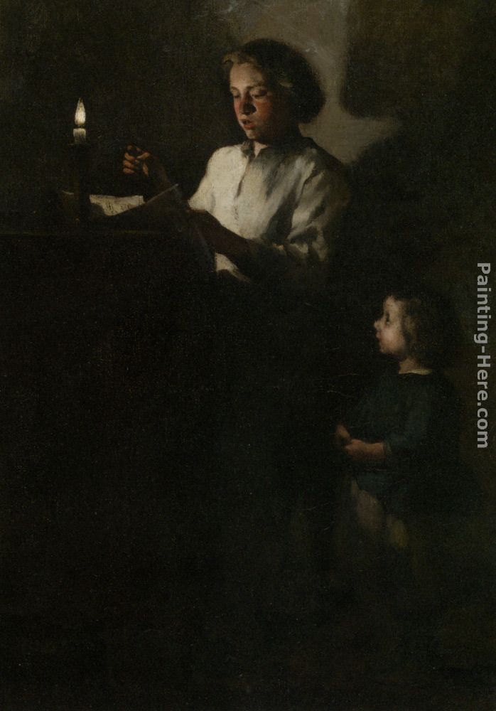 Theodule Augustine Ribot Reading by Candlelight